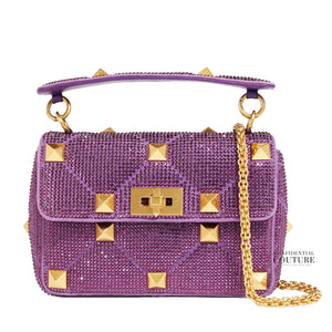 Garavani Roman Stud Medium Chain Bag with Rhinestones