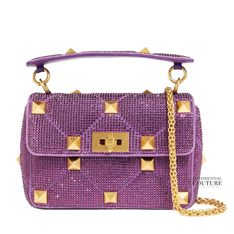 Garavani Roman Stud Medium Chain Bag with Rhinestones