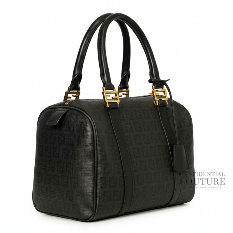 Black Zucchino Spalmati Coated Canvas Forever Bauletto Boston Bag
