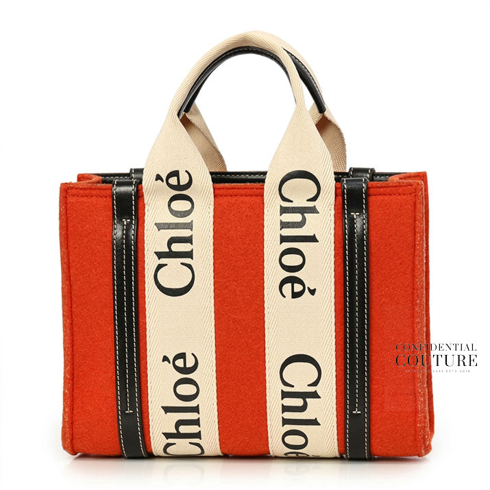 Wool/Leather Orange Small Woody Tote Bag