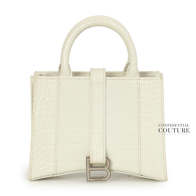 White Embossed Hourglass XXS East-West Tote