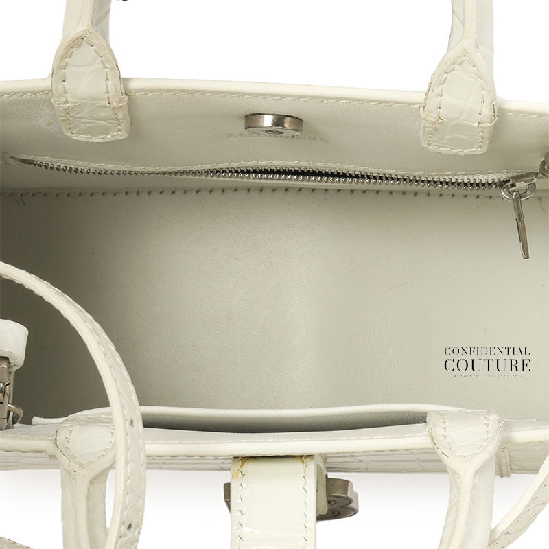 White Embossed Hourglass XXS East-West Tote