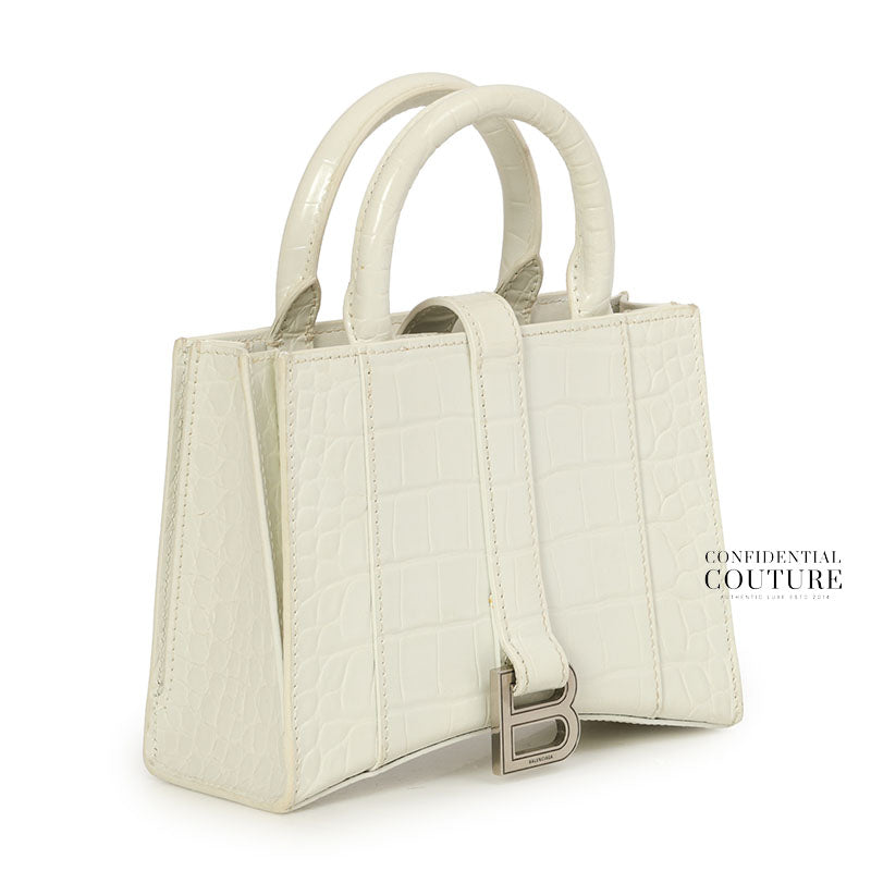 White Embossed Hourglass XXS East-West Tote