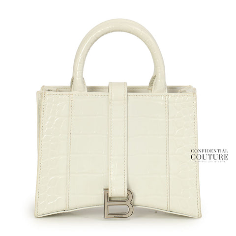 White Embossed Hourglass XXS East-West Tote