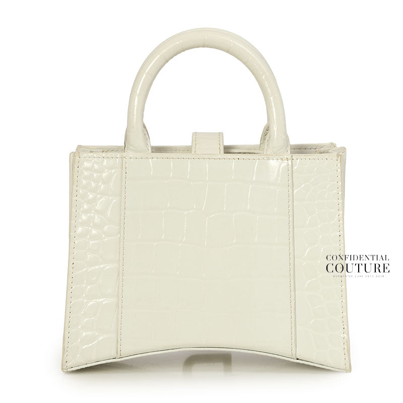 White Embossed Hourglass XXS East-West Tote