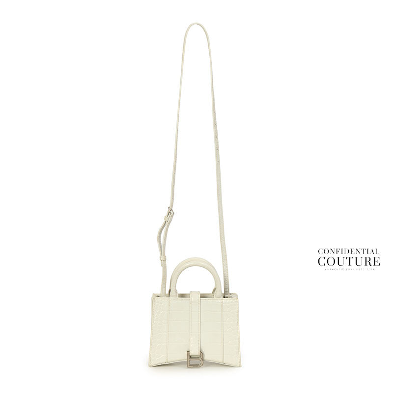 White Embossed Hourglass XXS East-West Tote