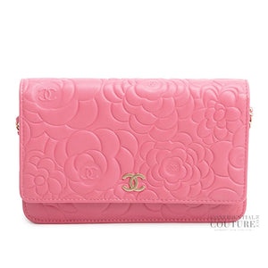 Pink Camellia Embossed Lambskin Leather WOC Clutch Bag