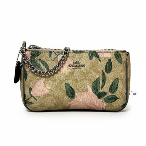 Beige Floral Print Nolita 19 Wristlet