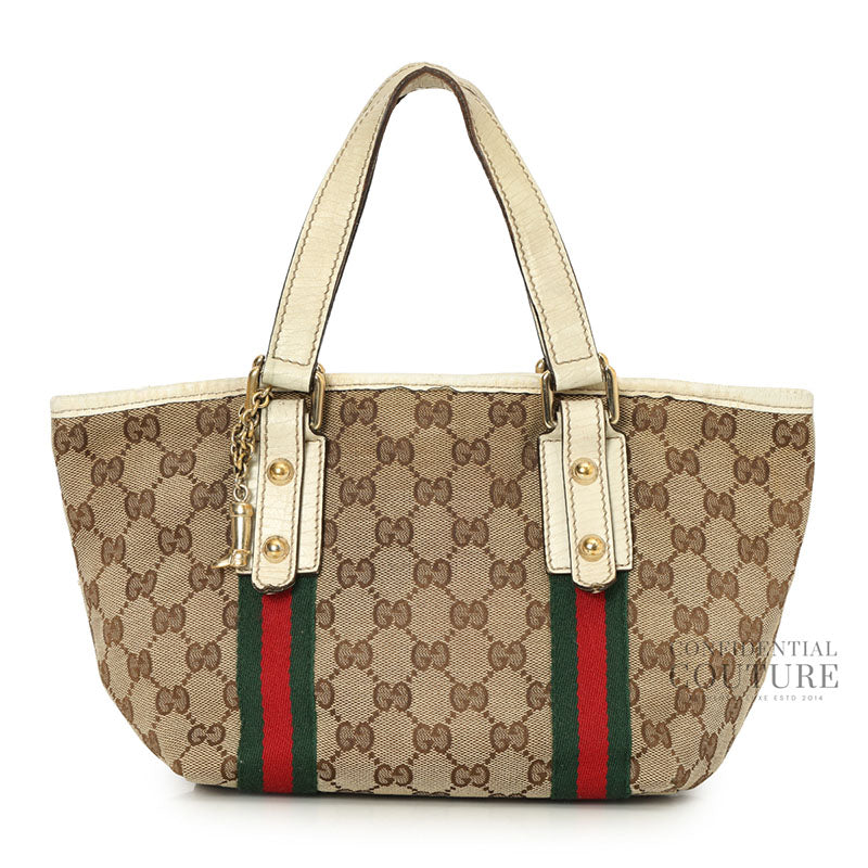Jolicoeur Striped Charm Beige GG Canvas Tote Bag