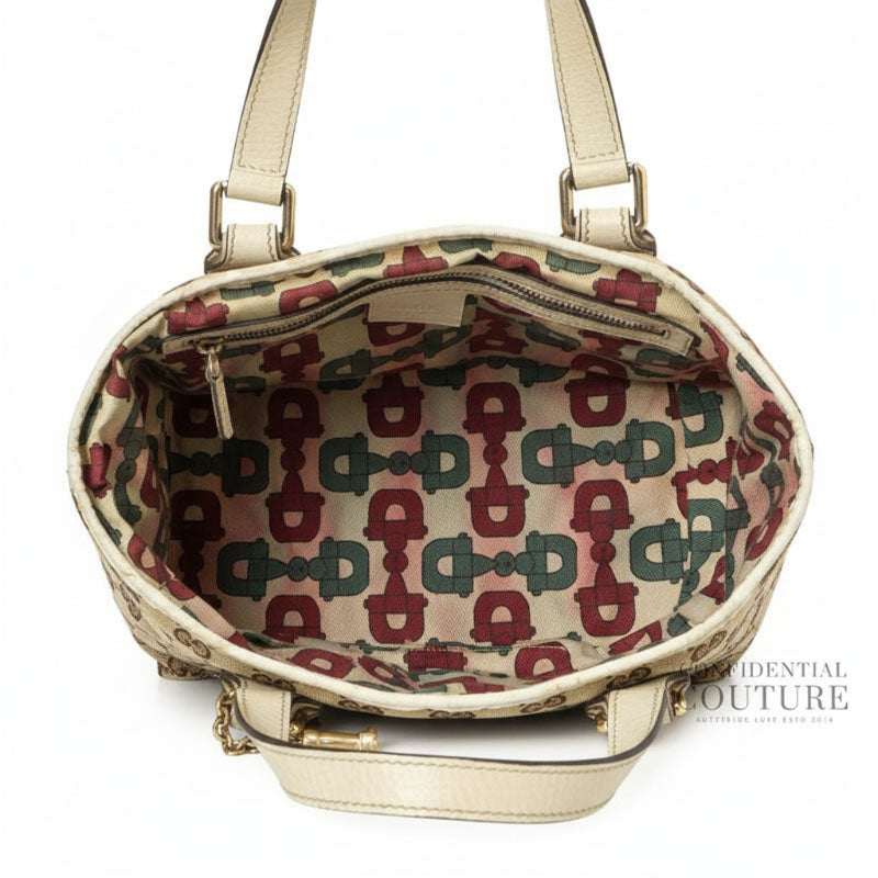 Jolicoeur Striped Charm Beige GG Canvas Tote Bag