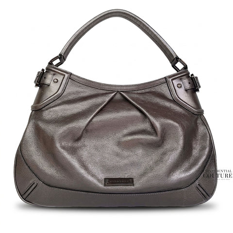 Grey Metallic Anthracite Leather Fairby Hobo Bag