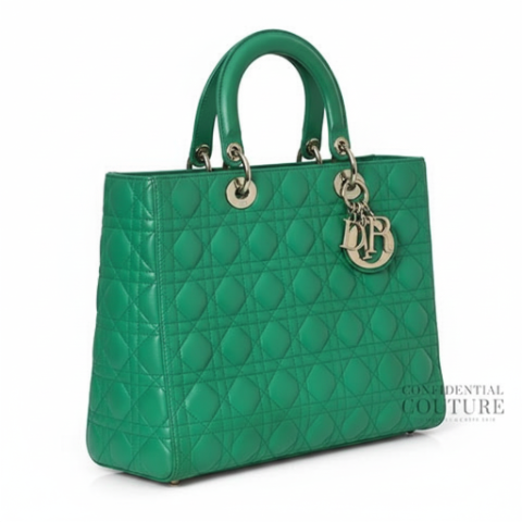 Green Cannage Quilted Lambskin Leather Large Lady Dior Bag