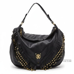 Black Leather Studded Hobo Bag