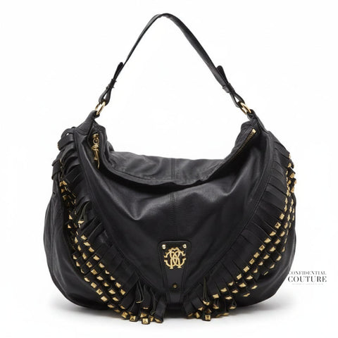 Black Leather Studded Hobo Bag