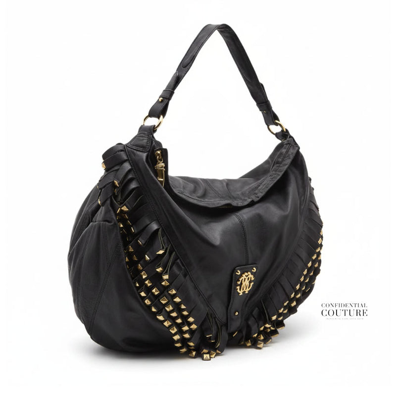 Black Leather Studded Hobo Bag