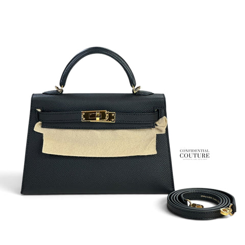 Mini kelly Noir With Gold Hardware In Epsom Leather- 2025
