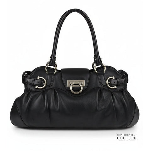 Black Leather Marisa Shoulder Bag