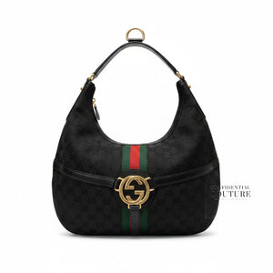 Black GG Canvas Reins Hobo Bag