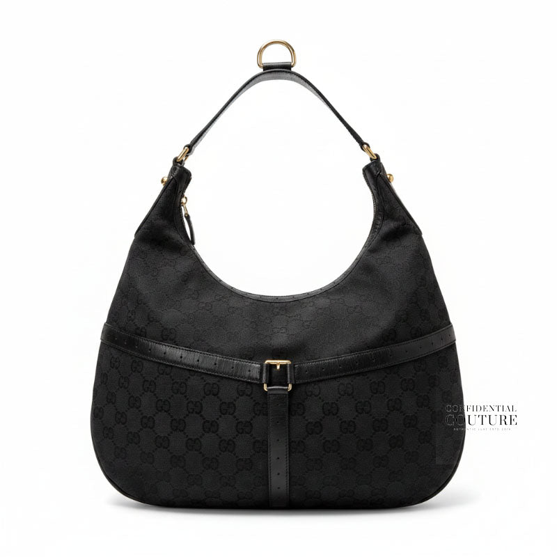 Black GG Canvas Reins Hobo Bag