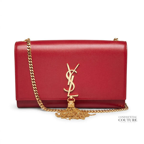 Red Smooth Leather Medium Kate Tassel Bag