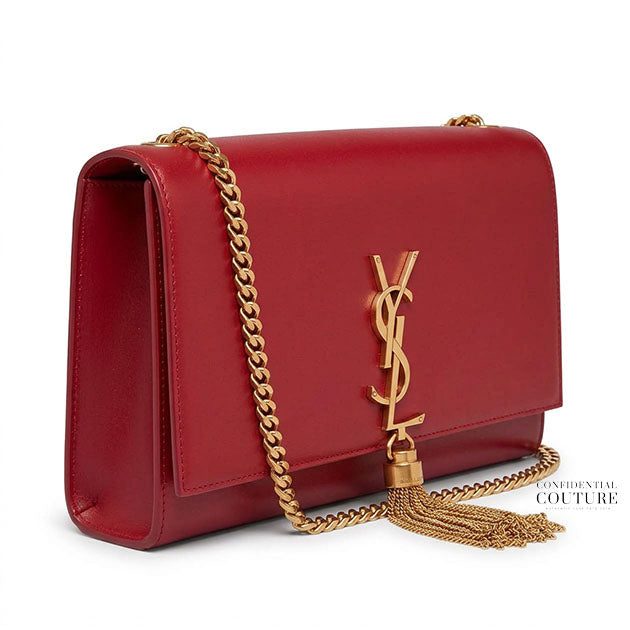 Red Smooth Leather Medium Kate Tassel Bag