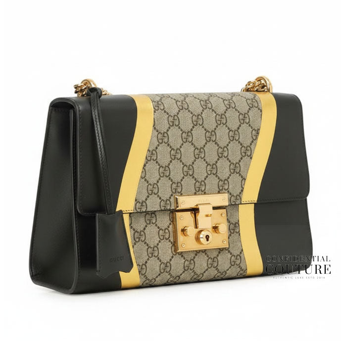 Beige/Ebony & Black GG Supreme Coated Canvas Padlock Medium Shoulder Bag