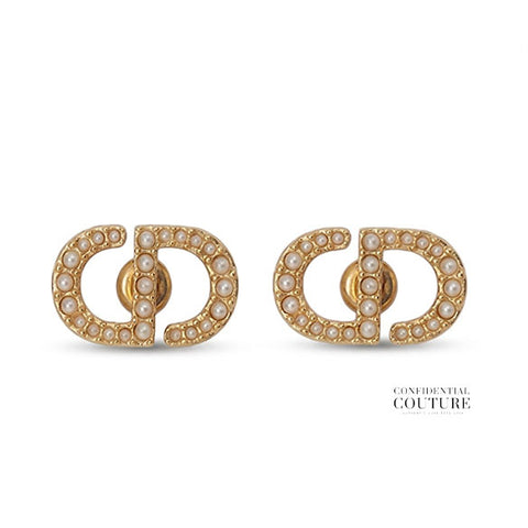 Petit CD Stud Earrings Gold-Finish Metal & Pearls