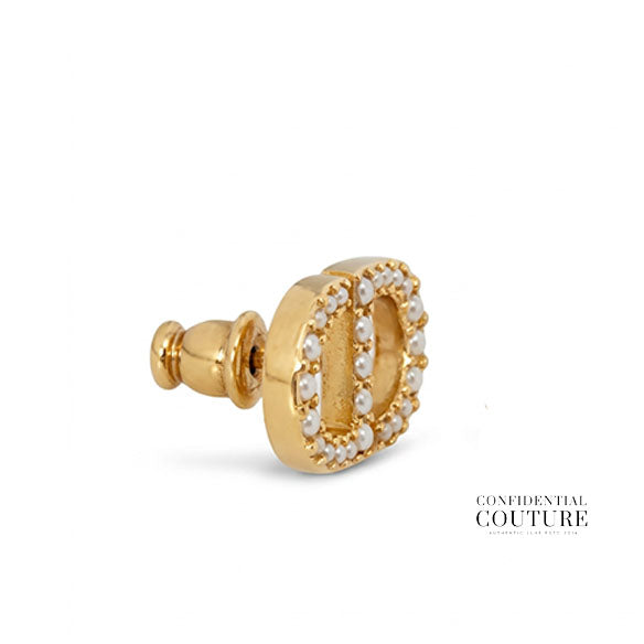 Petit CD Stud Earrings Gold-Finish Metal & Pearls