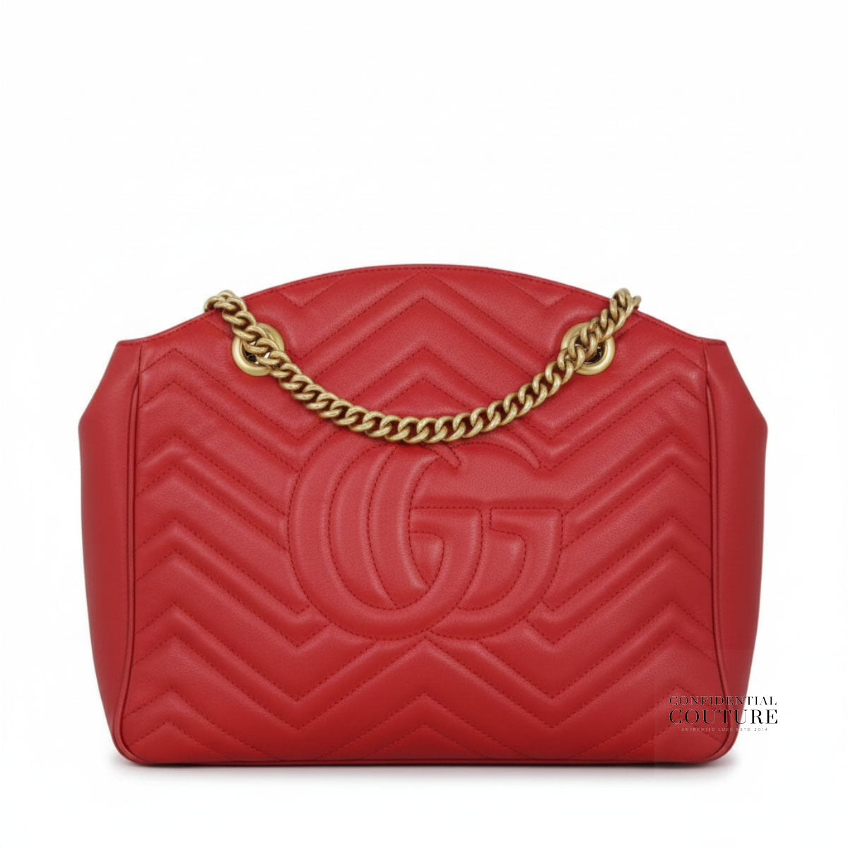 Red Matelasse Leather Medium GG Marmont Open Top Shoulder Bag