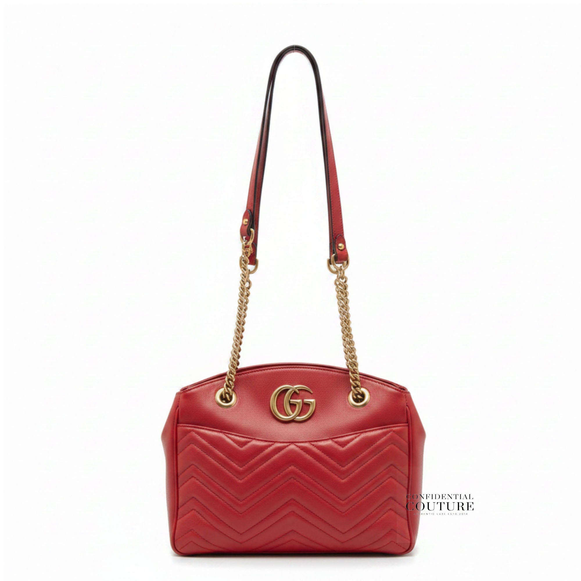 Red Matelasse Leather Medium GG Marmont Open Top Shoulder Bag