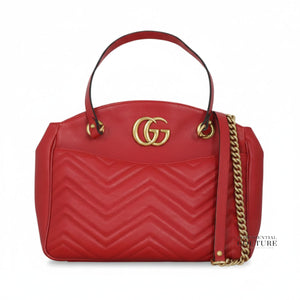 Red Matelasse Leather Medium GG Marmont Open Top Shoulder Bag