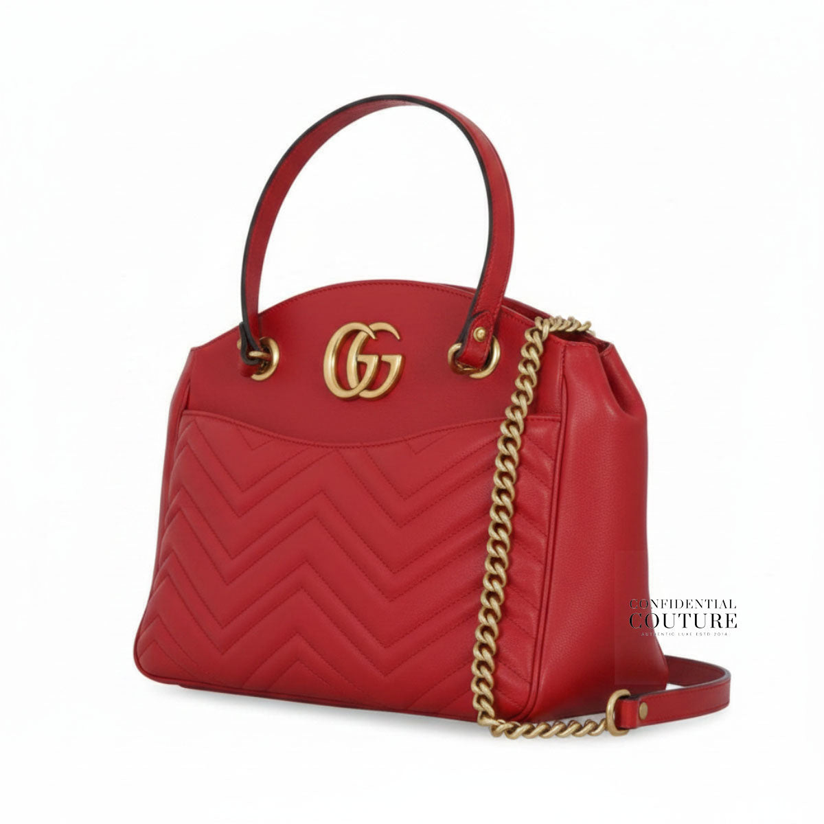 Red Matelasse Leather Medium GG Marmont Open Top Shoulder Bag