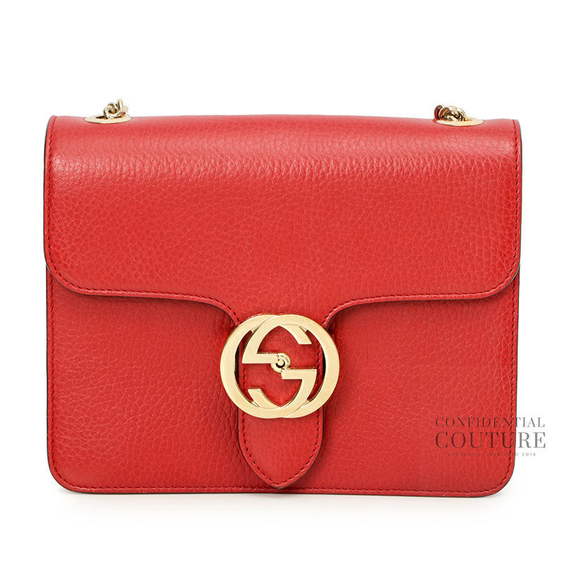 Dollar Interlocking G Red Leather Crossbody Bag