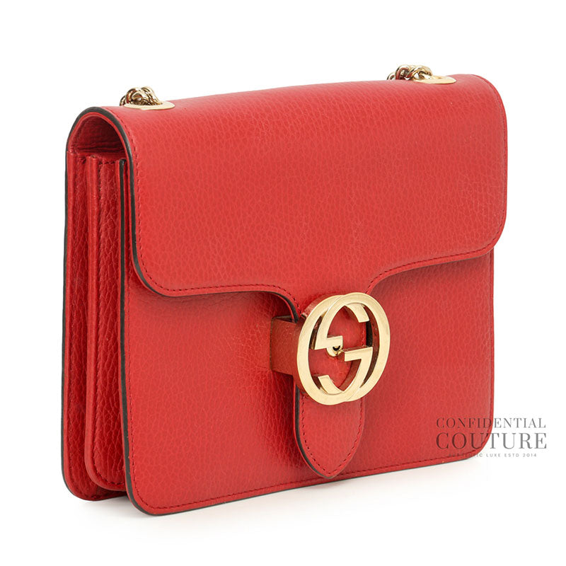 Dollar Interlocking G Red Leather Crossbody Bag