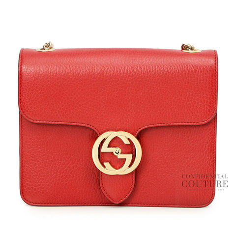Dollar Interlocking G Red Leather Crossbody Bag