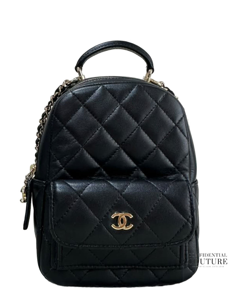 Black Quilted Leather Mini Backpack