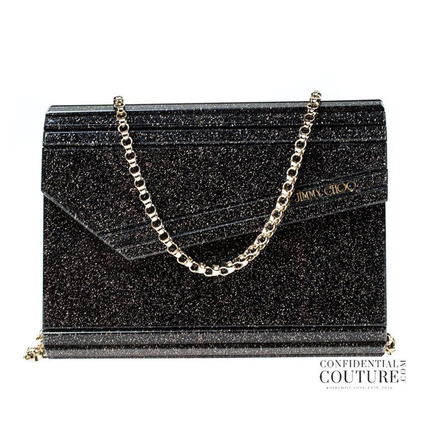 Candy Dark Grey Fine Glitter Clutch With Chain Strap