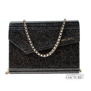 Candy Dark Grey Fine Glitter Clutch With Chain Strap