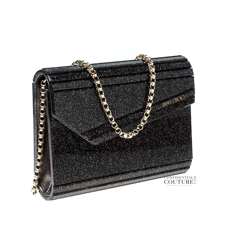 Candy Dark Grey Fine Glitter Clutch With Chain Strap