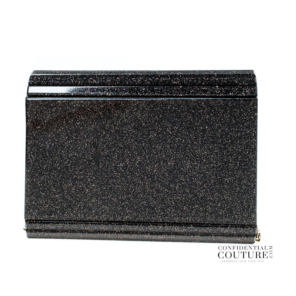 Candy Dark Grey Fine Glitter Clutch With Chain Strap