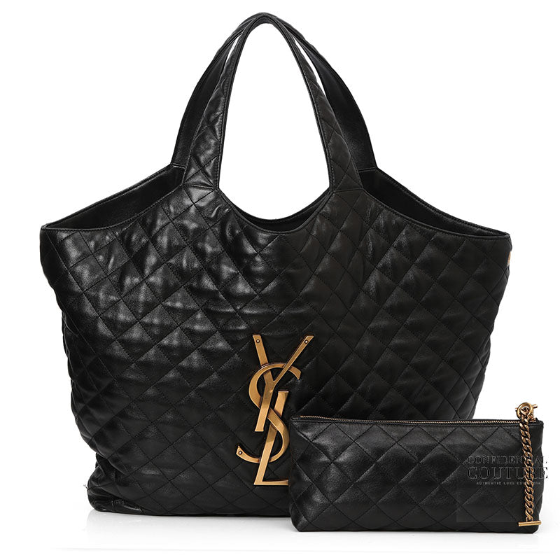 CARE Black Maxi Tote In Quilted Lambskin