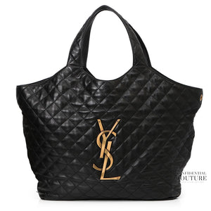 CARE Black Maxi Tote In Quilted Lambskin