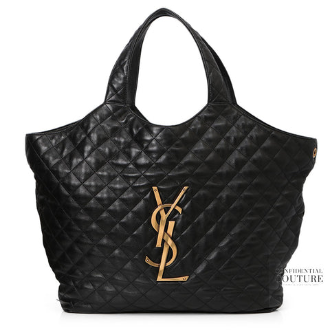 CARE Black Maxi Tote In Quilted Lambskin