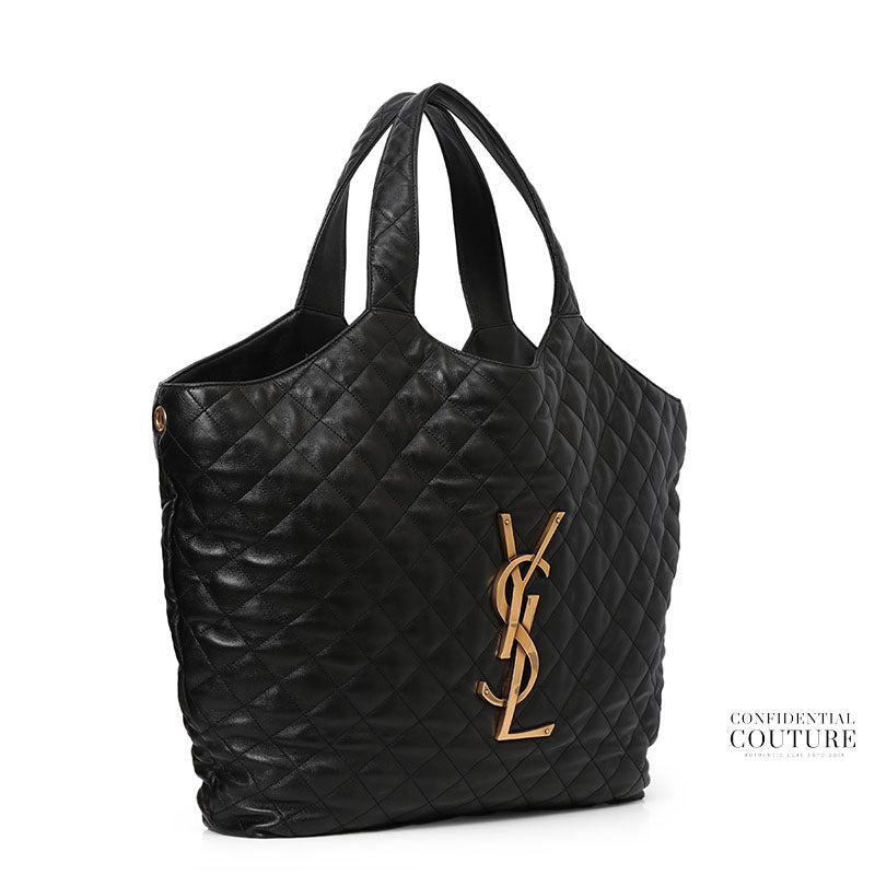 CARE Black Maxi Tote In Quilted Lambskin