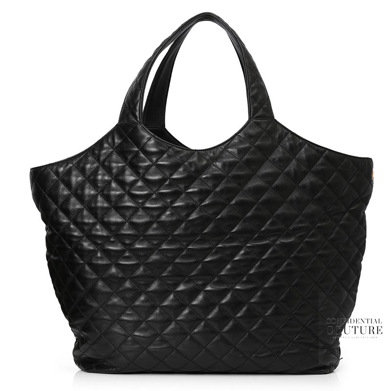 CARE Black Maxi Tote In Quilted Lambskin