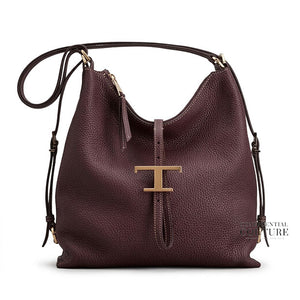 T Timeless Leather Shoulder Dark Plum Bag.