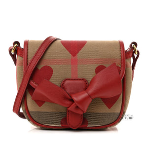 Calfskin Heart Print House Check Crossbody Bag