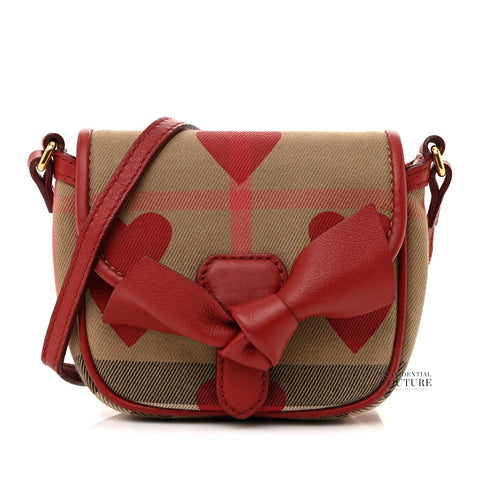 Calfskin Heart Print House Check Crossbody Bag