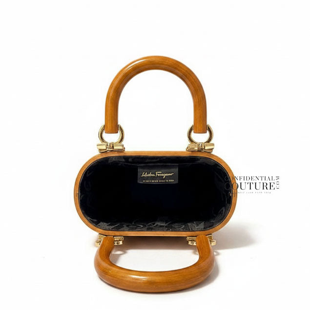 Tan Gancini Wooden Vintage Bucket Bag