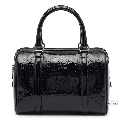 Black Oblique Patent Leather Boston Bag